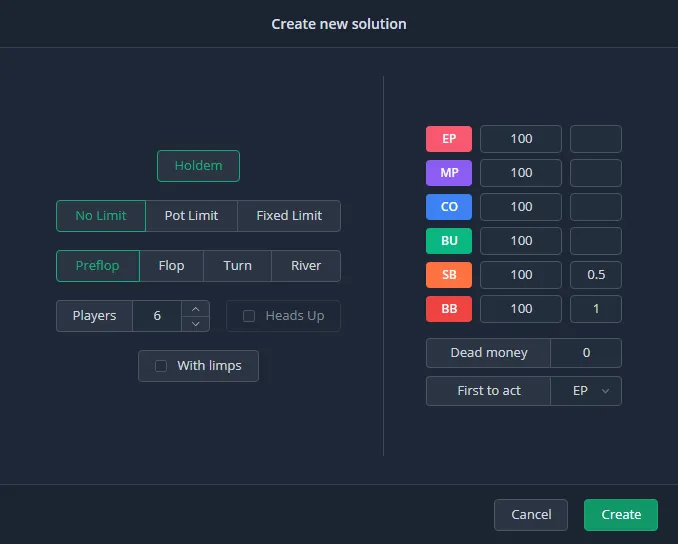 Create new solution dialog